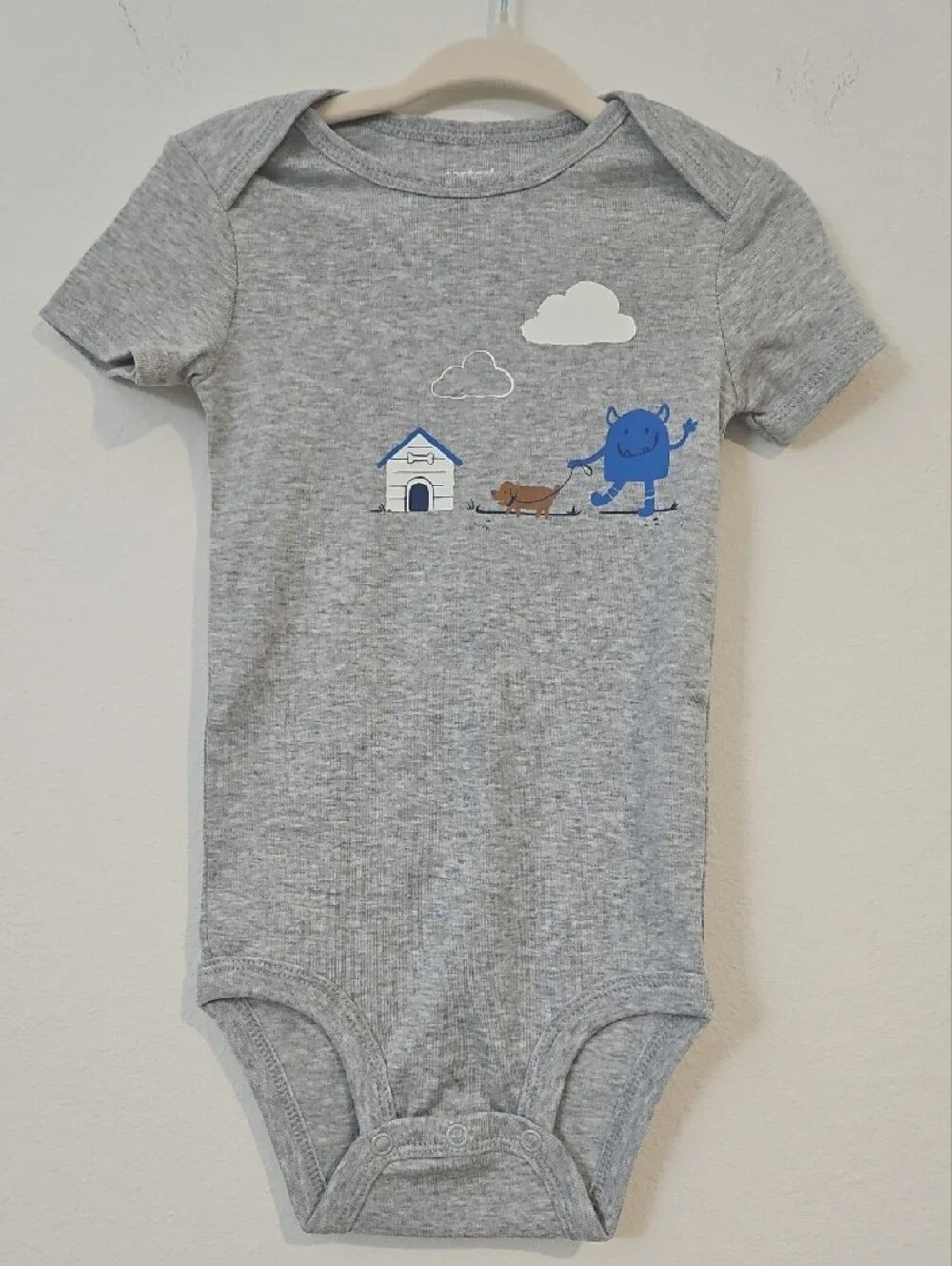 Carter's Blue, Gray & White Monster and Dog Short-Sleeve Bodysuits